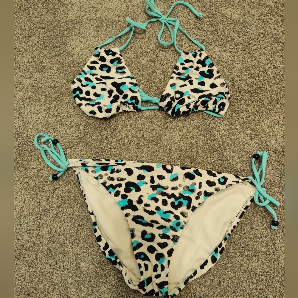 Leopard Print Bikini with Blue Accents